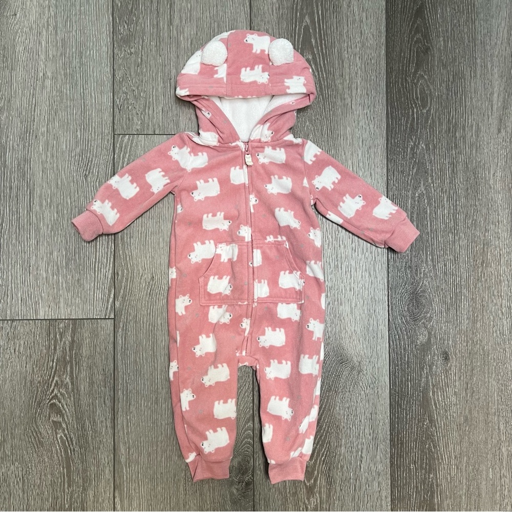 CARTERS ZIP UP FLEECE JUMPSUIT ROMPER PINK 9MO